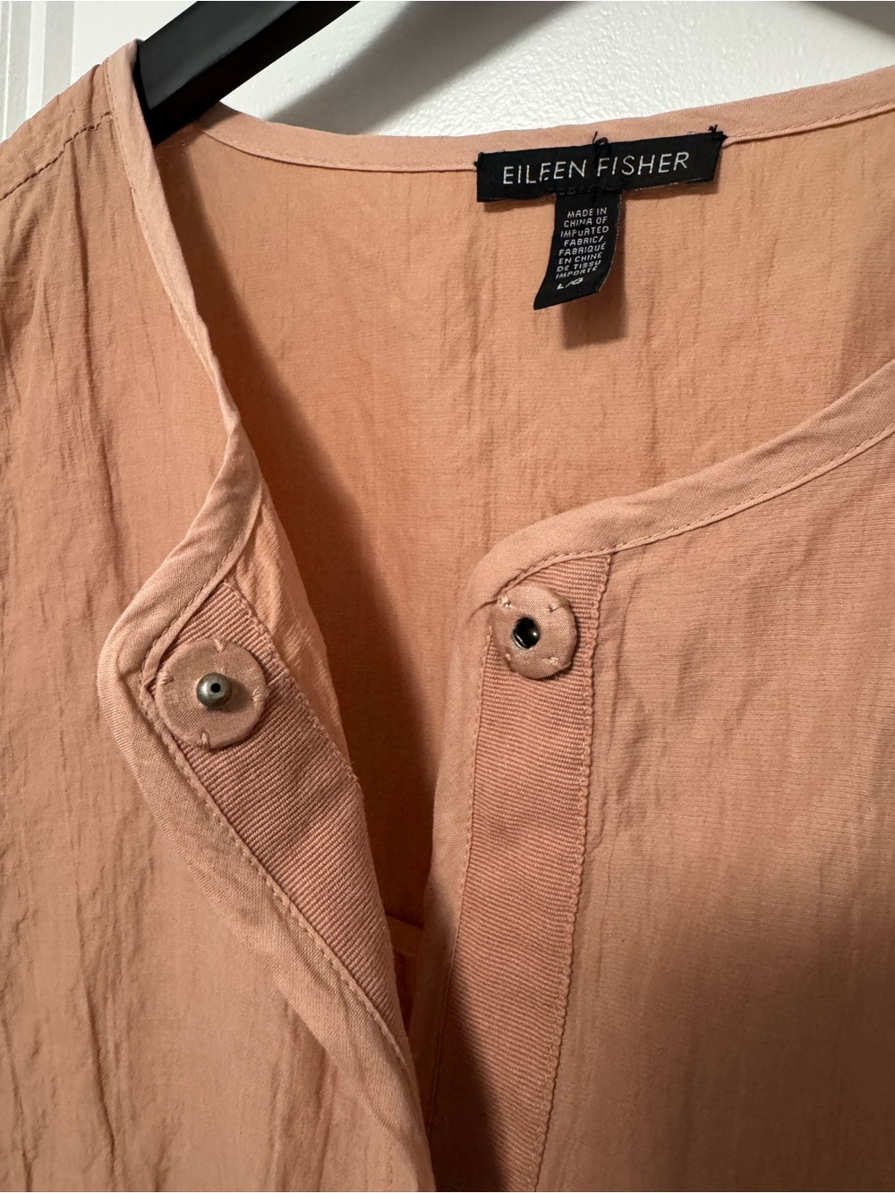 041 EILEEN FISHER Women’s Crinkle Cotton Longline Shimmer Jacket - Rose, Large - Picture 6 of 8